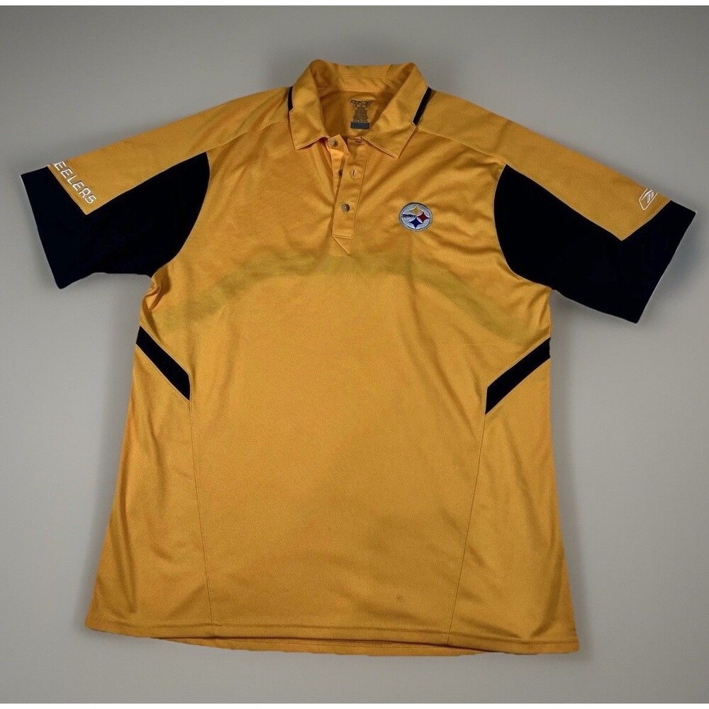 Pittsburgh Steelers NFL Reebok S/S Golf Polo Men's XL Yellow/Black Embroidered